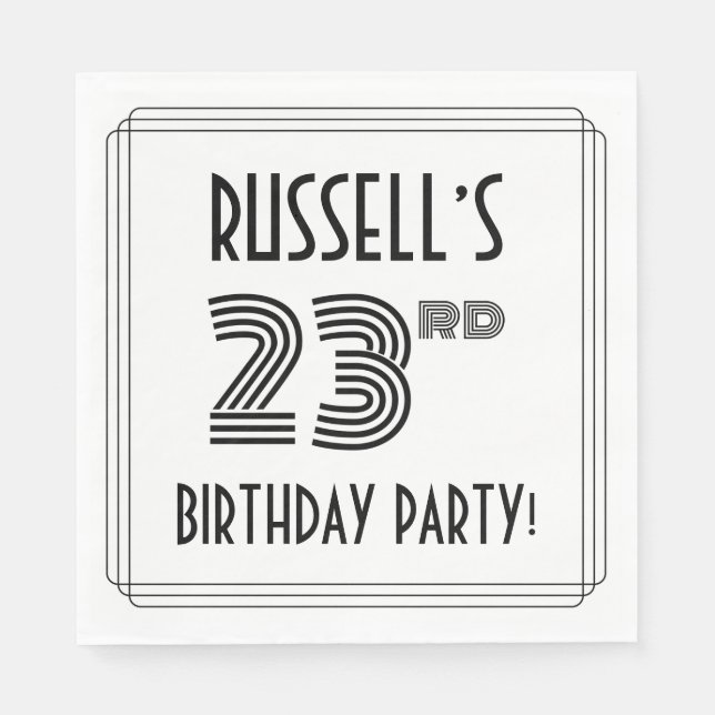 Art Deco Inspired 23rd Birthday Party, Custom Name Napkins (Front)
