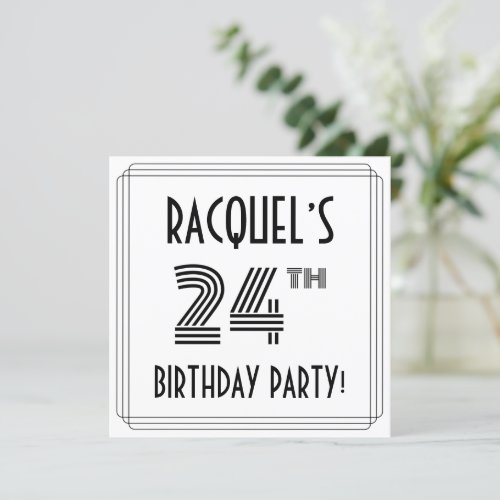 Art Deco Inspired 24th Birthday Party Custom Name Invitation