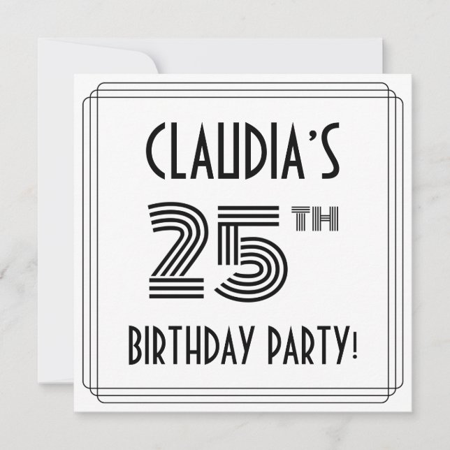 Art Deco Inspired 25th Birthday Party, Custom Name Invitation (Front)