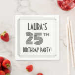 [ Thumbnail: Art Deco Inspired 25th Birthday Party, Custom Name Napkins ]