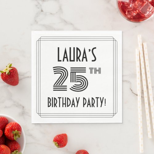 Art Deco Inspired 25th Birthday Party Custom Name Napkins