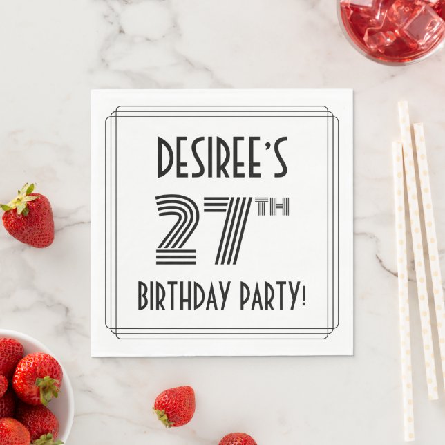 Art Deco Inspired 27th Birthday Party, Custom Name Napkins (Insitu)