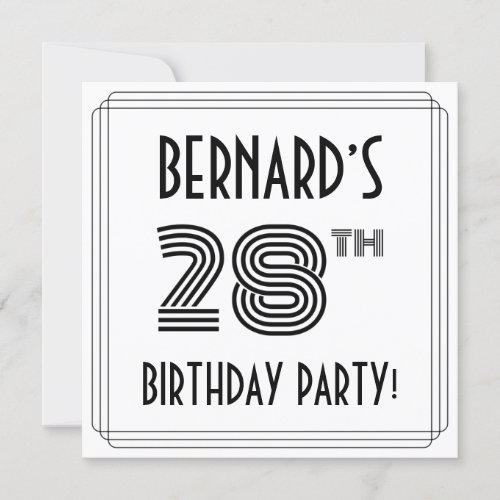 Art Deco Inspired 28th Birthday Party Custom Name Invitation