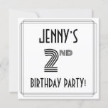 [ Thumbnail: Art Deco Inspired 2nd Birthday Party, Custom Name Invitation ]