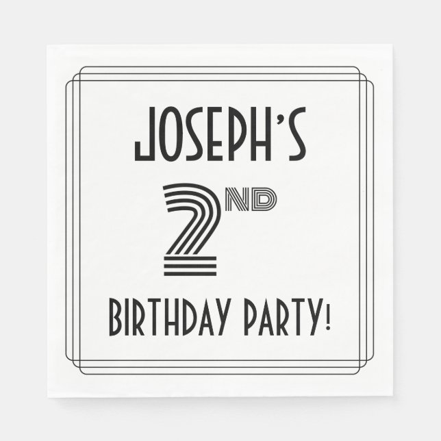 Art Deco Inspired 2nd Birthday Party, Custom Name Napkins (Front)