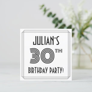 Art Deco Inspired 30th Birthday Party, Custom Name Invitation