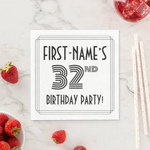 Art Deco Inspired 32nd Birthday Party, Custom Name Napkins
