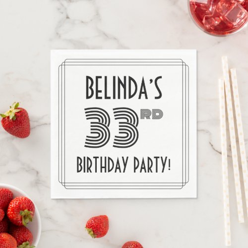 Art Deco Inspired 33rd Birthday Party Custom Name Napkins