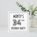 [ Thumbnail: Art Deco Inspired 34th Birthday Party, Custom Name Invitation ]