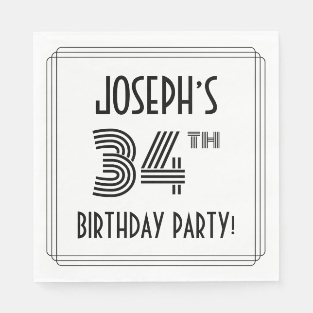 Art Deco Inspired 34th Birthday Party, Custom Name Napkins (Front)