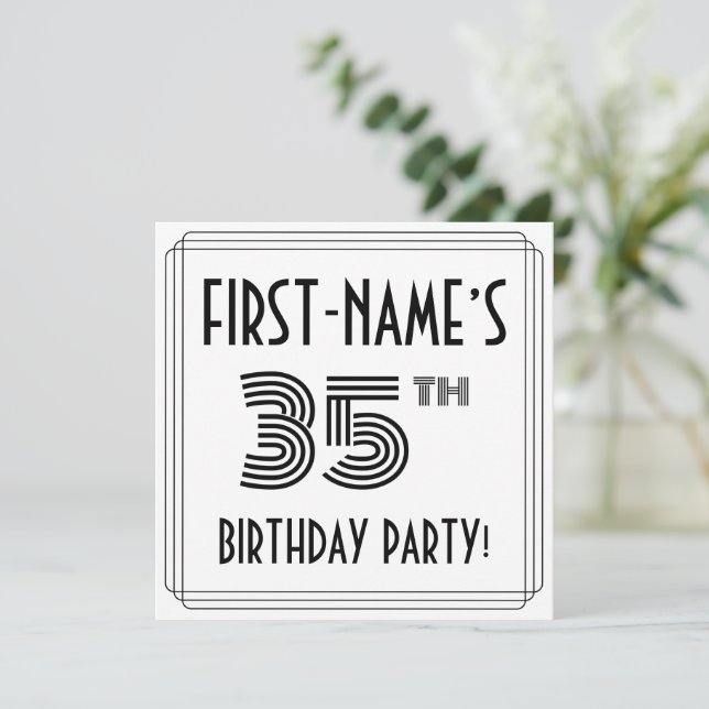 Art Deco Inspired 35th Birthday Party, Custom Name Invitation (Standing Front)