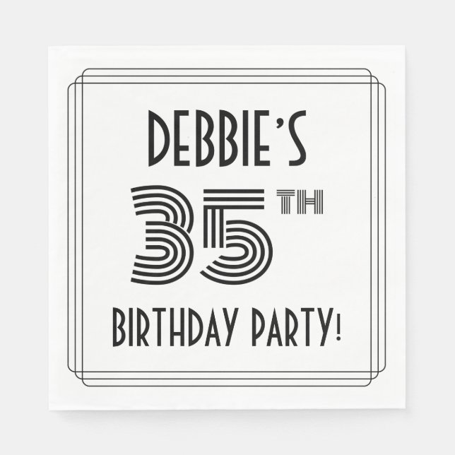 Art Deco Inspired 35th Birthday Party, Custom Name Napkins (Front)