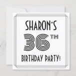 [ Thumbnail: Art Deco Inspired 36th Birthday Party, Custom Name Invitation ]