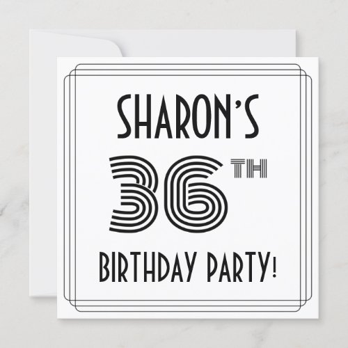 Art Deco Inspired 36th Birthday Party Custom Name Invitation