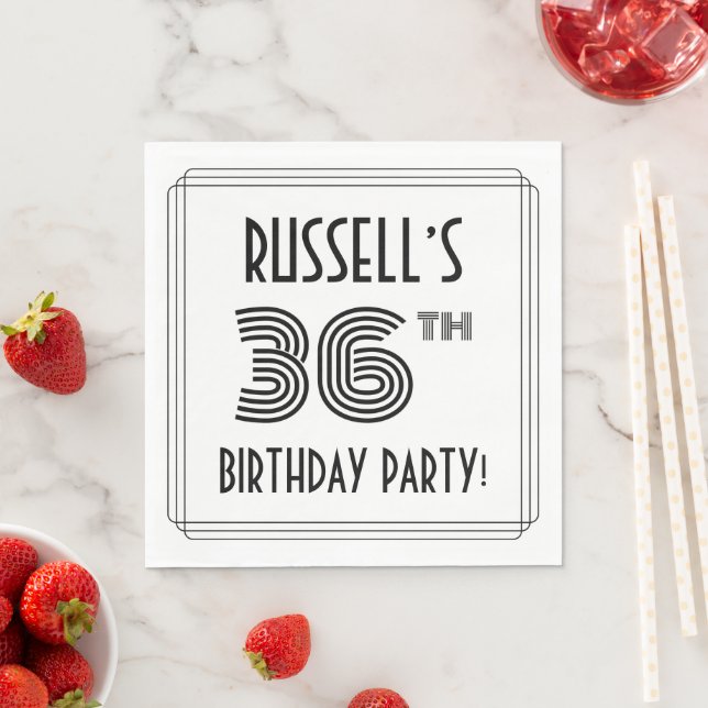 Art Deco Inspired 36th Birthday Party, Custom Name Napkins (Insitu)