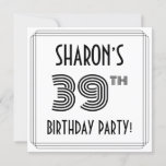 [ Thumbnail: Art Deco Inspired 39th Birthday Party, Custom Name Invitation ]