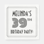 [ Thumbnail: Art Deco Inspired 39th Birthday Party, Custom Name Napkins ]