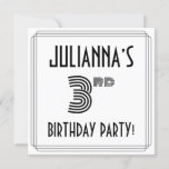 [ Thumbnail: Art Deco Inspired 3rd Birthday Party, Custom Name Invitation ]