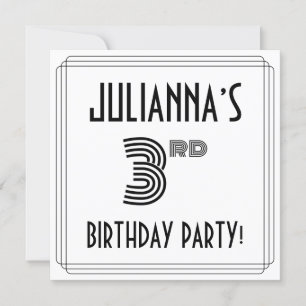 Art Deco Inspired 3rd Birthday Party, Custom Name Invitation