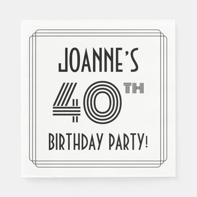 Art Deco Inspired 40th Birthday Party, Custom Name Napkins (Front)