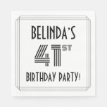 [ Thumbnail: Art Deco Inspired 41st Birthday Party, Custom Name Napkins ]
