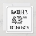 [ Thumbnail: Art Deco Inspired 43rd Birthday Party, Custom Name Invitation ]