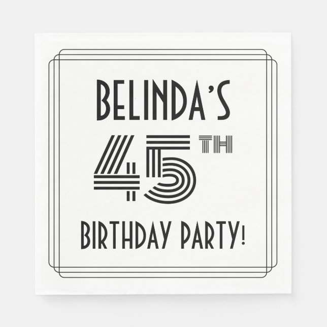 Art Deco Inspired 45th Birthday Party, Custom Name Napkins (Front)