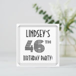[ Thumbnail: Art Deco Inspired 46th Birthday Party, Custom Name Invitation ]
