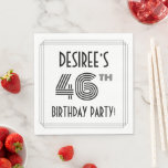 [ Thumbnail: Art Deco Inspired 46th Birthday Party, Custom Name Napkins ]
