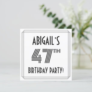 Art Deco Inspired 47th Birthday Party, Custom Name Invitation