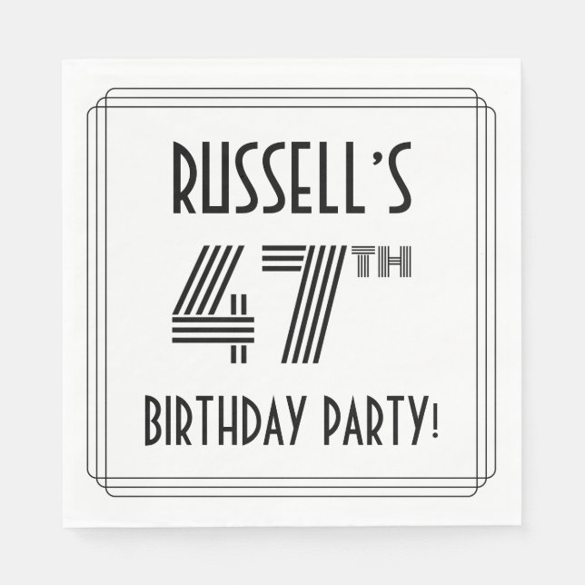 Art Deco Inspired 47th Birthday Party, Custom Name Napkins (Front)