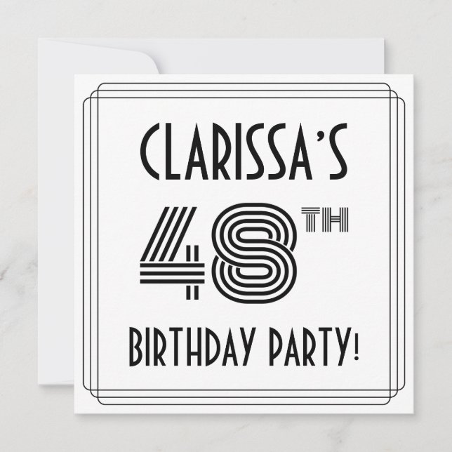 Art Deco Inspired 48th Birthday Party, Custom Name Invitation (Front)