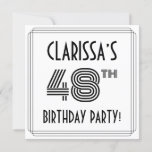 [ Thumbnail: Art Deco Inspired 48th Birthday Party, Custom Name Invitation ]