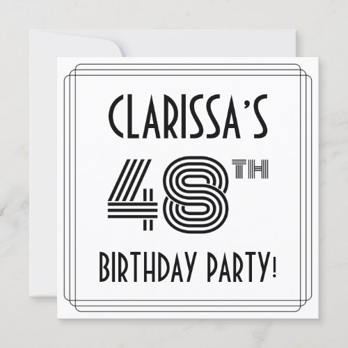 Art Deco Inspired 48th Birthday Party Custom Name Invitation