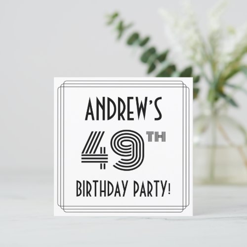 Art Deco Inspired 49th Birthday Party Custom Name Invitation