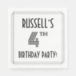 [ Thumbnail: Art Deco Inspired 4th Birthday Party, Custom Name Napkins ]