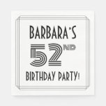 [ Thumbnail: Art Deco Inspired 52nd Birthday Party, Custom Name Napkins ]