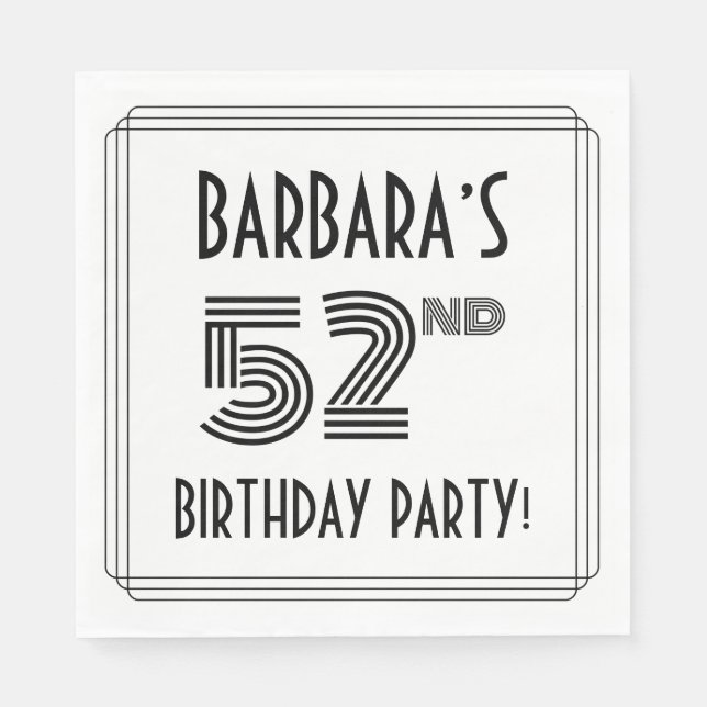 Art Deco Inspired 52nd Birthday Party, Custom Name Napkins (Front)