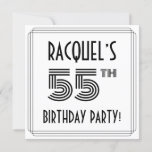 [ Thumbnail: Art Deco Inspired 55th Birthday Party, Custom Name Invitation ]