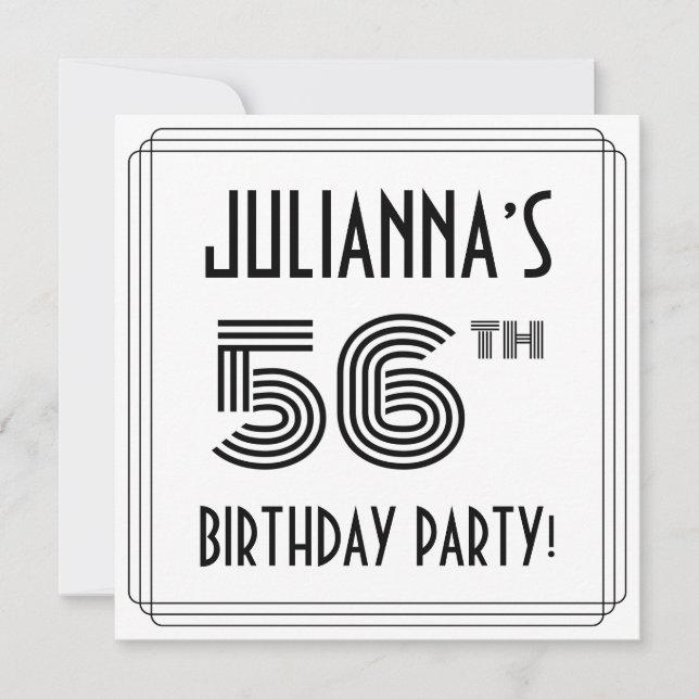Art Deco Inspired 56th Birthday Party, Custom Name Invitation (Front)
