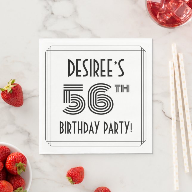Art Deco Inspired 56th Birthday Party, Custom Name Napkins (Insitu)