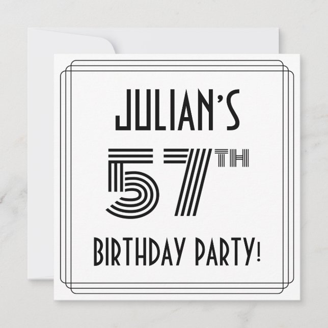Art Deco Inspired 57th Birthday Party, Custom Name Invitation (Front)