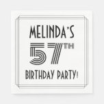 [ Thumbnail: Art Deco Inspired 57th Birthday Party, Custom Name Napkins ]