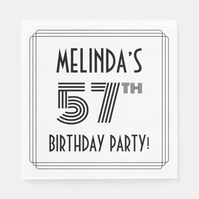 Art Deco Inspired 57th Birthday Party, Custom Name Napkins (Front)