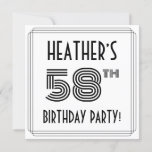 [ Thumbnail: Art Deco Inspired 58th Birthday Party, Custom Name Invitation ]