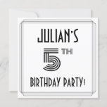 [ Thumbnail: Art Deco Inspired 5th Birthday Party, Custom Name Invitation ]