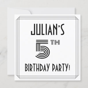 Art Deco Inspired 5th Birthday Party, Custom Name Invitation