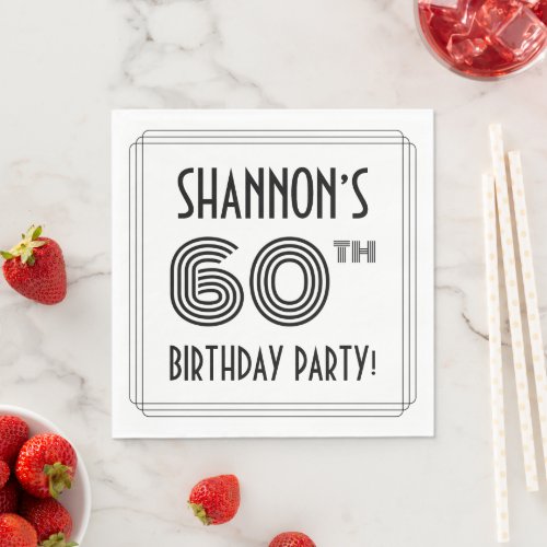 Art Deco Inspired 60th Birthday Party Custom Name Napkins