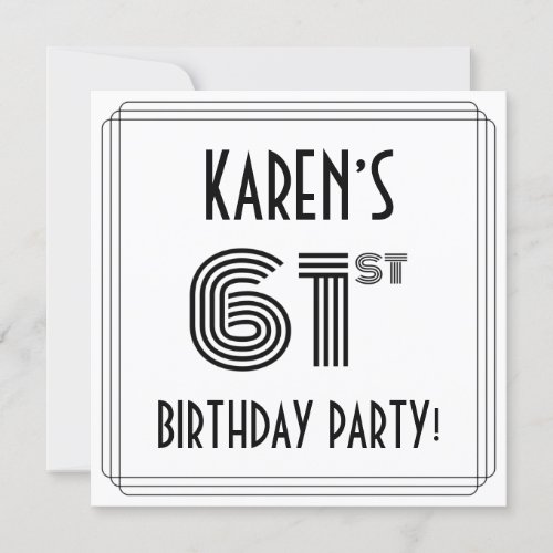 Art Deco Inspired 61st Birthday Party Custom Name Invitation