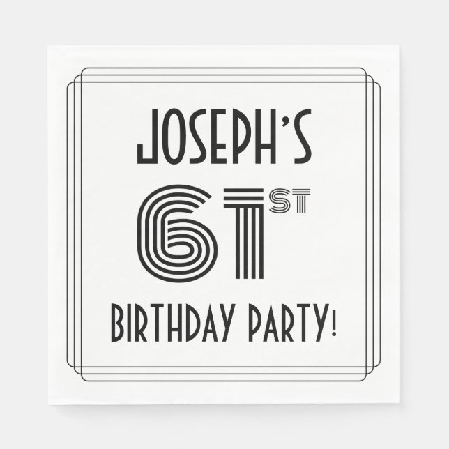 Art Deco Inspired 61st Birthday Party, Custom Name Napkins (Front)